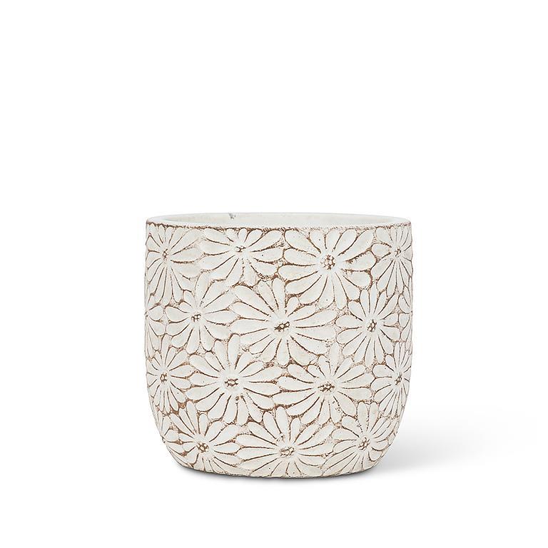 Sm Wht Daisy Round Planter-4